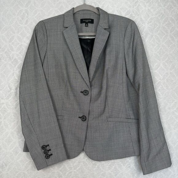Talbots Jackets & Blazers - Talbots Petites Blazer Womens 12P Black White Wool Blend Career Office Business